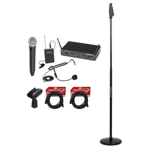 Samson Concert 288 UHF Beltpack Lavalier Headset Wireless Mic+Weighted Stand