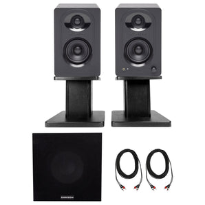 Pair Samson M30  3" Powered Studio Monitor Speakers+Stands+Powered 10" Subwoofer