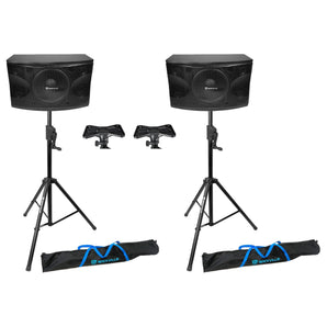 (2) Rockville KPS12 12" 3-Way 1600 Watt Karaoke Speakers+Crank-Up Speaker Stands