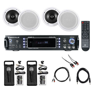 Rockville Karaoke Bluetooth Amp/Mixer+(4) 8" Ceiling Speakers+(2) Microphones