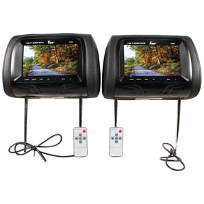 Tview T726PL-BK 7" Black Pair (2) LCD Car Headrest TV Monitor w/ IR Transmitter