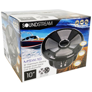 (2) SoundStream MSW.104 10" 600 Watt Marine/Boat/UTV Subwoofers DVC 4-ohm Subs