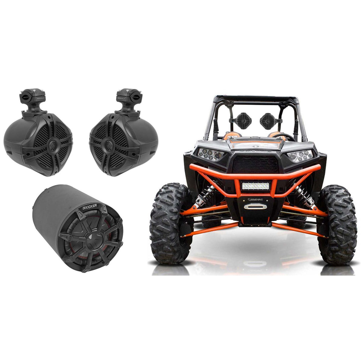 8" Subwoofer In Enclosure Plus (2) 6.5" Tower Speakers RZR/ATV/UTV