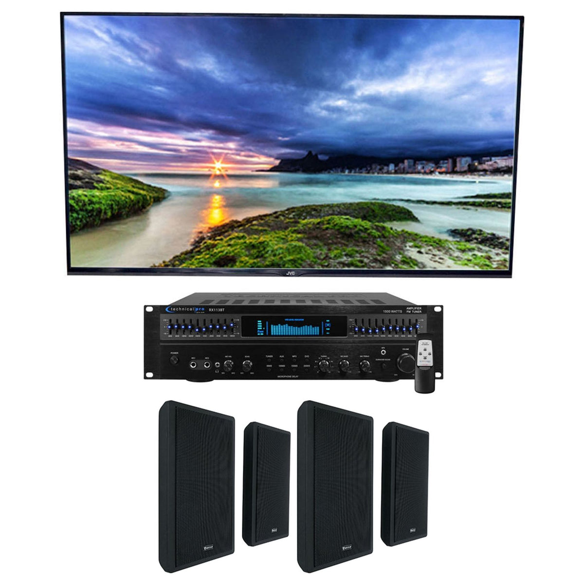 RX113 1500 Watt Home Theater Amplifier Receiver Bundle with (4) 5.25" Speakers