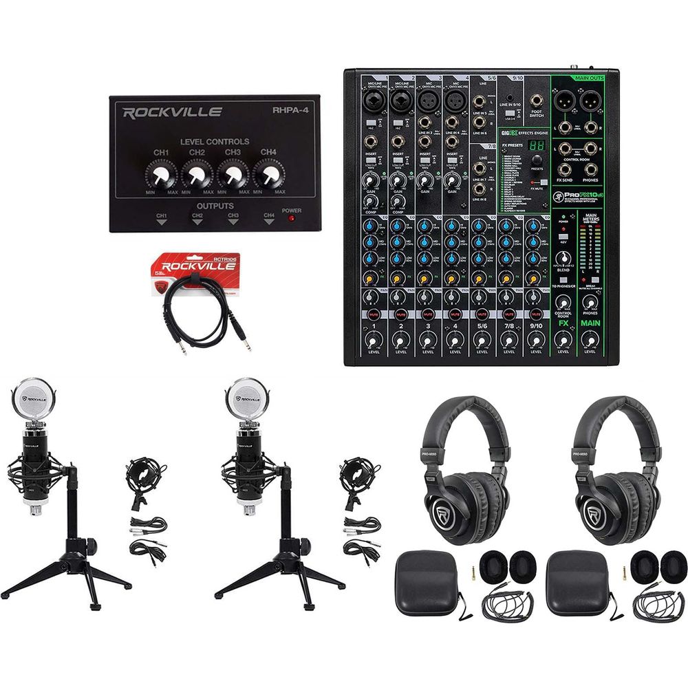 2-Person Podcast Recording Kit with ProFX10 v3 Mixer and Desk Stands