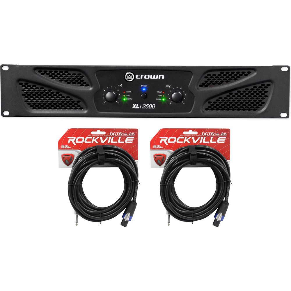 Crown XLi2500 Amplifier + (2) Rockville 1/4in TS to Speakon Cables