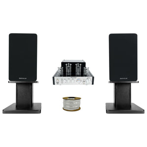 Rockville BluTube Tube Amplifier+5.25" Black Bookshelf Speakers+Black 8" Stands