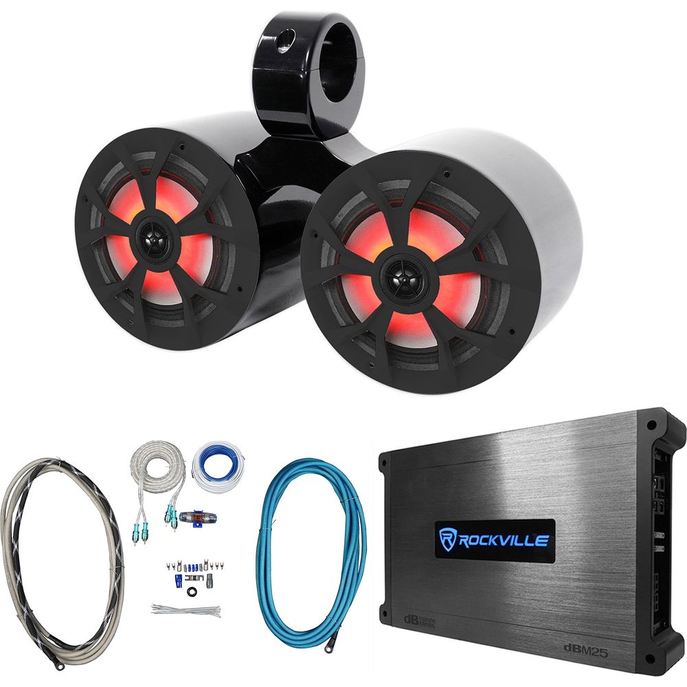 Dual 6.5" 700w Marine Wakeboard LED Speakers+Amplifier+Wires