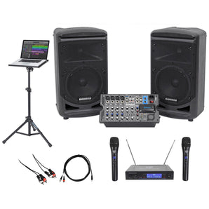 Samson 8" Portable YouTube Karaoke Machine/System+(2) Mics+Mixer+Laptop Stand