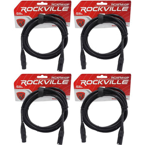 4 Rockville RCXFM10P-B Black 10' Female to Male REAN XLR Mic Cable 100% Copper