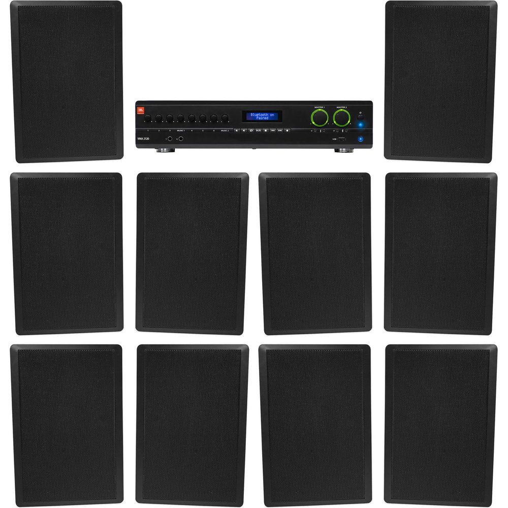 VMA2120 2-Channel Amplifier + (10) RockSlim 70B Black Wall Speakers