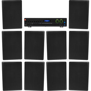JBL 2-Channel Amplifier+(10) Slim Black Wall Speakers for Restaurant/Bar/Cafe