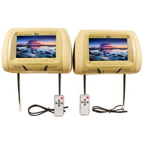 Tview T726PL-TN 7" Tan Pair (2) LCD Car Headrest TV Monitor w/ IR Transmitter