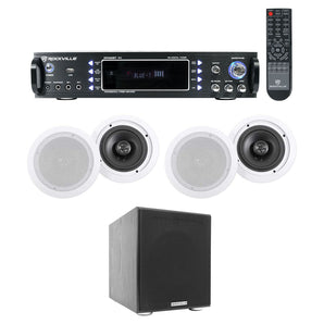 Rockville RPA60BT Home Theater Bluetooth Receiver+ (4) In-Ceiling Speakers+Sub