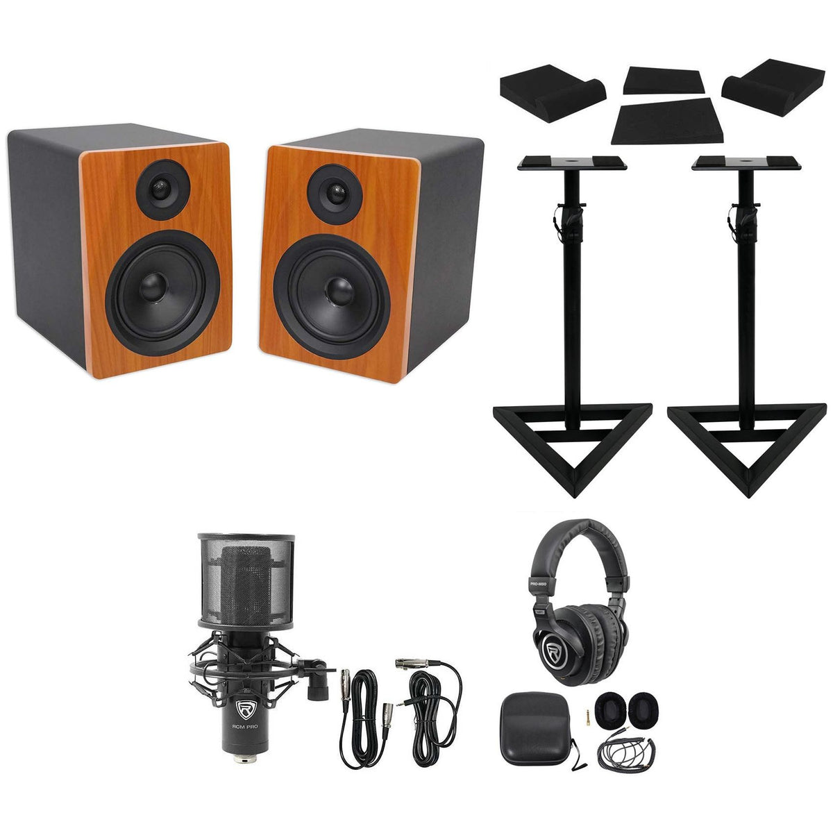 (2) APM5C 5.25" Powered USB Studio Monitors + Stands + Pads + Mic + Headphones