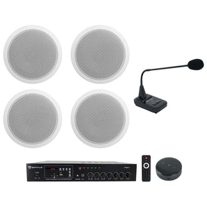Rockville Commercial Amp+Wifi Receiver+(4) 6" Ceiling Speakers+Paging Microphone