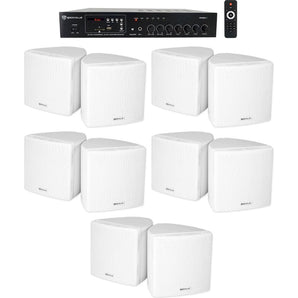 Rockville Commercial Restaurant Bluetooth Amplifier+10) 3.5" White Cube Speakers