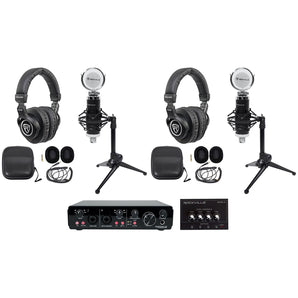 Rockville R-TRACK 2x2 2-Person Podcast Kit w/ RCM03 Microphone+Stand+Headphones