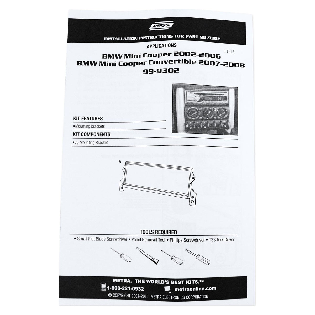 Metra 99-9302 In-Dash Install Car Mounting for 02-06 Mini Cooper/Cooper S/Conv