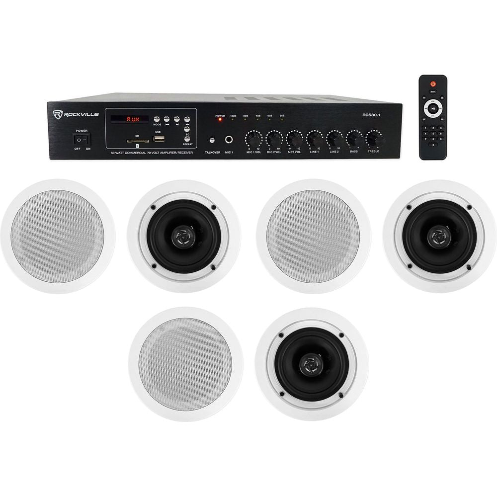 Home Audio Receiver+(6) 5.25" White Ceiling Speakers For Bedroom/Living Room