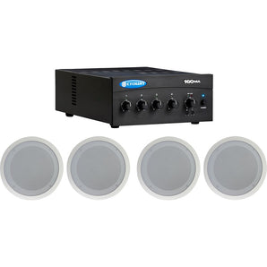 Crown 70v Amplifier+(4) White 8" Commercial Ceiling Speakers 4 Restaurant/Office