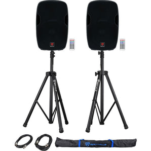 (2) Rockville BPA15 15" Powered 800W Speakers+Bluetooth+Stands For Church/School