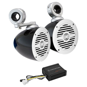 (2) Rockville MS40W 4" Wakeboard Speakers+Memphis Amplifier For ATV/UTV/Cart