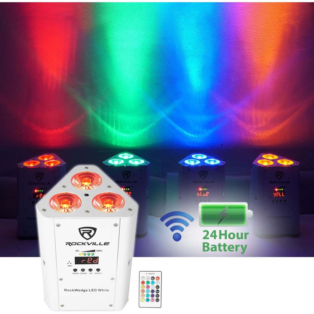 (4) RockWedge LED White Battery Lights+Wireless DMX Controller