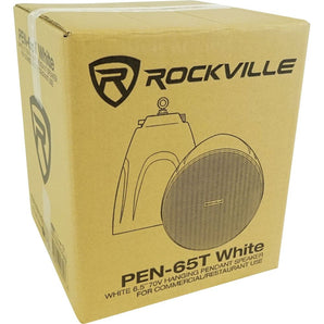 2) Rockville PEN-65T White 6.5" 70V Hanging Pendant Speakers For Office/Bar/Cafe