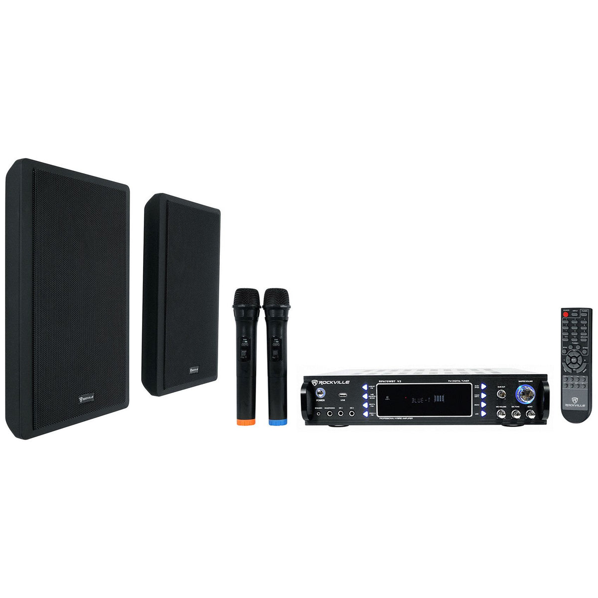 RPA70WBT V2 Receiver + RockSlim Black 5.25" Speakers 2-Pack Bundle