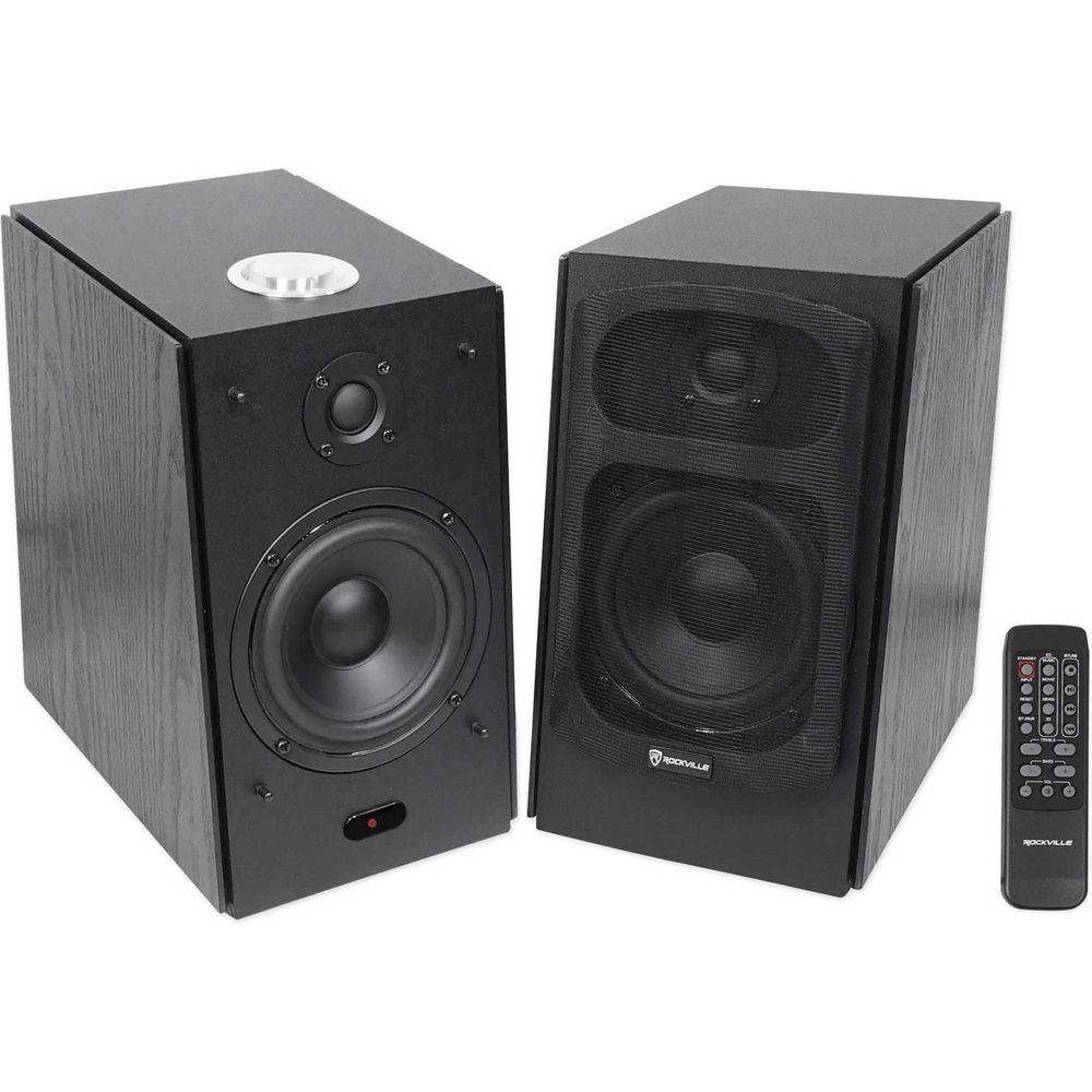 (2) HD5B 5" Powered Bluetooth Bookshelf Speakers + 8" Wood Desktop Stands