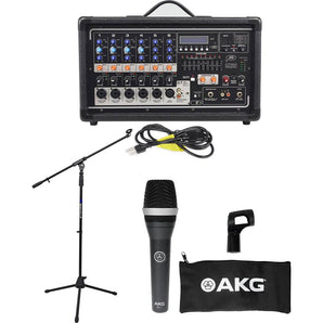 Peavey Pvi6500 400w 6-Channel Powered Mixer w/ Bluetooth+AKG Microphone+Stand