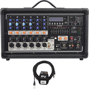 Peavey Pvi6500 400 Watt 6-Ch. Powered Live Sound Mixer+Bluetooth+Cable PVI 6500