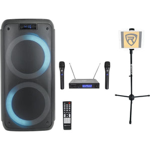 Rockville ROCK PARTY Dual 8" Karaoke Machine System+2 Wireless Mics+Tablet Stand