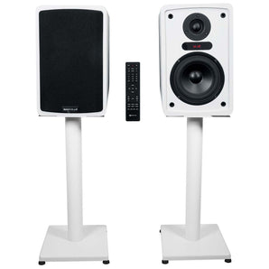 Rockville ELITE-5W 5.25" Powered White Bookshelf Speakers w/Bluetooth+21" Stands