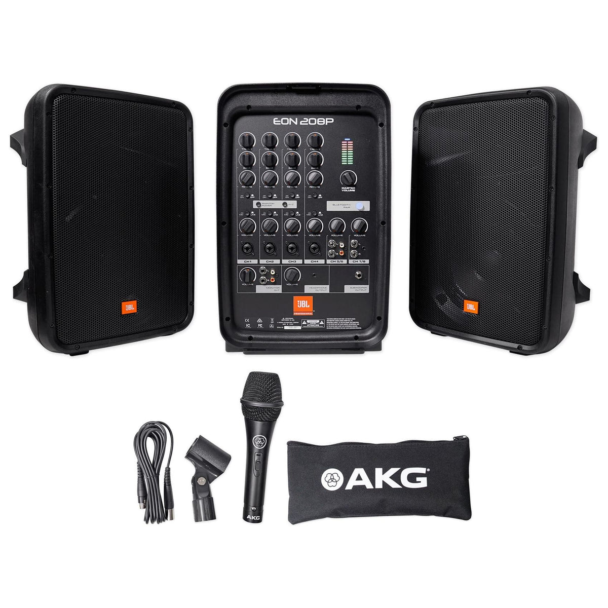 JBL EON208P Portable PA System / Pair 8" Speakers+8 Ch Mixer/Bluetooth+Hazer