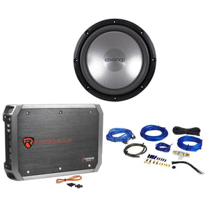 Kenwood KFC-W12PS 12" 1000 Watt Car Audio Subwoofer+Amplifier+Amp Wire Kit