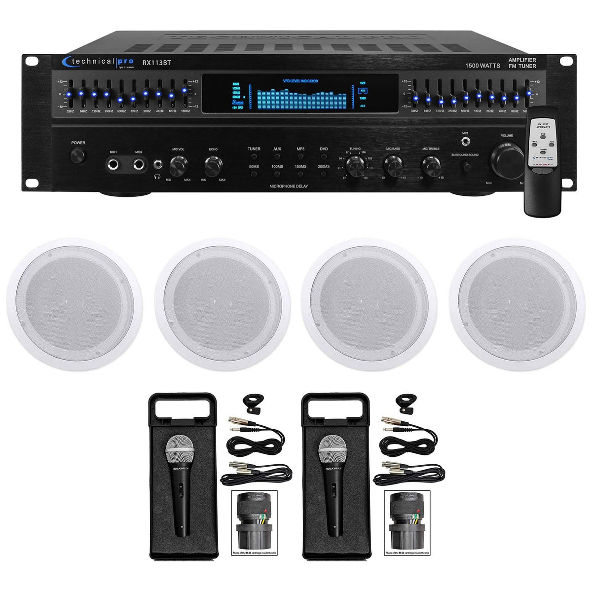 1500 Watt Home Karaoke Machine System + (4) 8" Ceiling Speakers