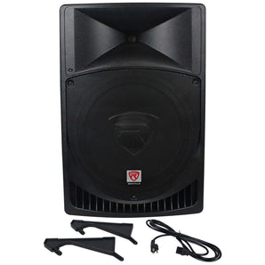 Pair Rockville RPG15 15" 2000w Powered PA/DJ Speakers + 2 Stands + 2 Cables+Bag