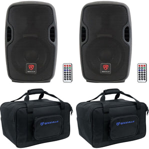 (2) Rockville BPA8 8" 600w DJ PA Speakers w Bluetooth+Weather proof Carry Bags