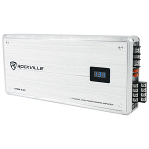 Rockville ATOM S30 Marine Amplifier 2400w 4 Channel Amp w/Volt Meter+PA Mic