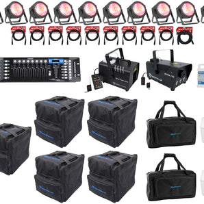 (10) American DJ DOTZ PAR 100 RF COB Lights+DMX Control+Fogger+Hazer+Cables+Bags