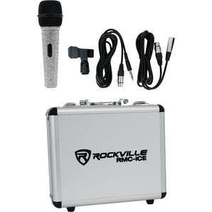 Rockville RMC-ICE Diamond Vocal Microphone+Case+Round-Base Mic Stand+Hand Clutch