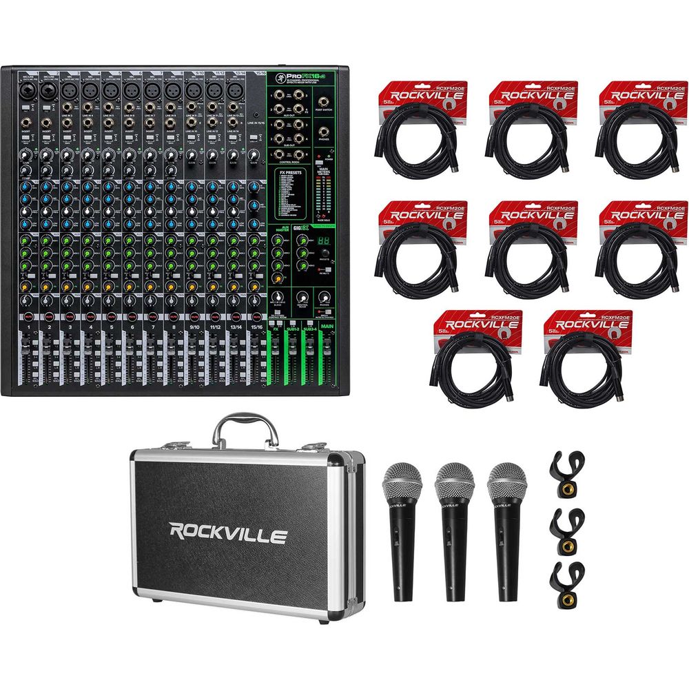 ProFX16v3 16-Channel Effects Mixer w/USB + (3) Mics + Case + Cables