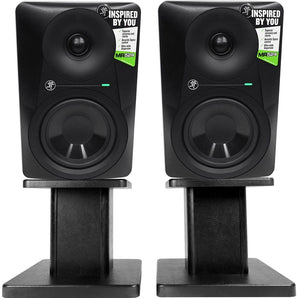 (2) Mackie MR524 5” Powered Active Studio Monitor Bi-Amped Speakers+Desk Stands