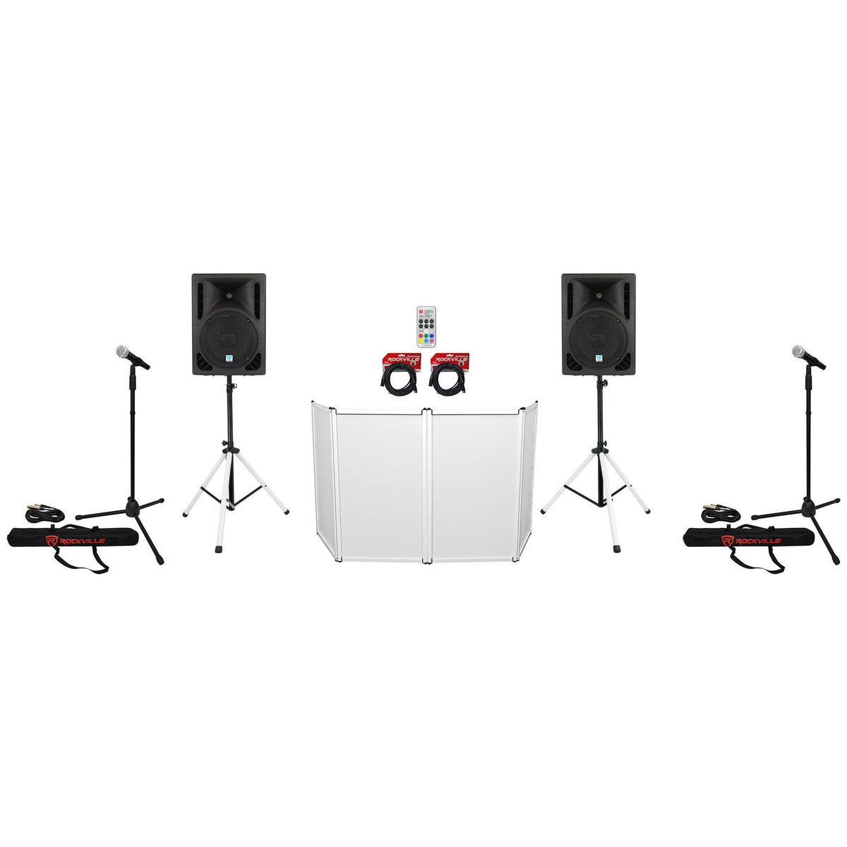 (2) RPG10BT 10" Powered 600W DJ PA Speakers + Bluetooth + LED Stands + Cables