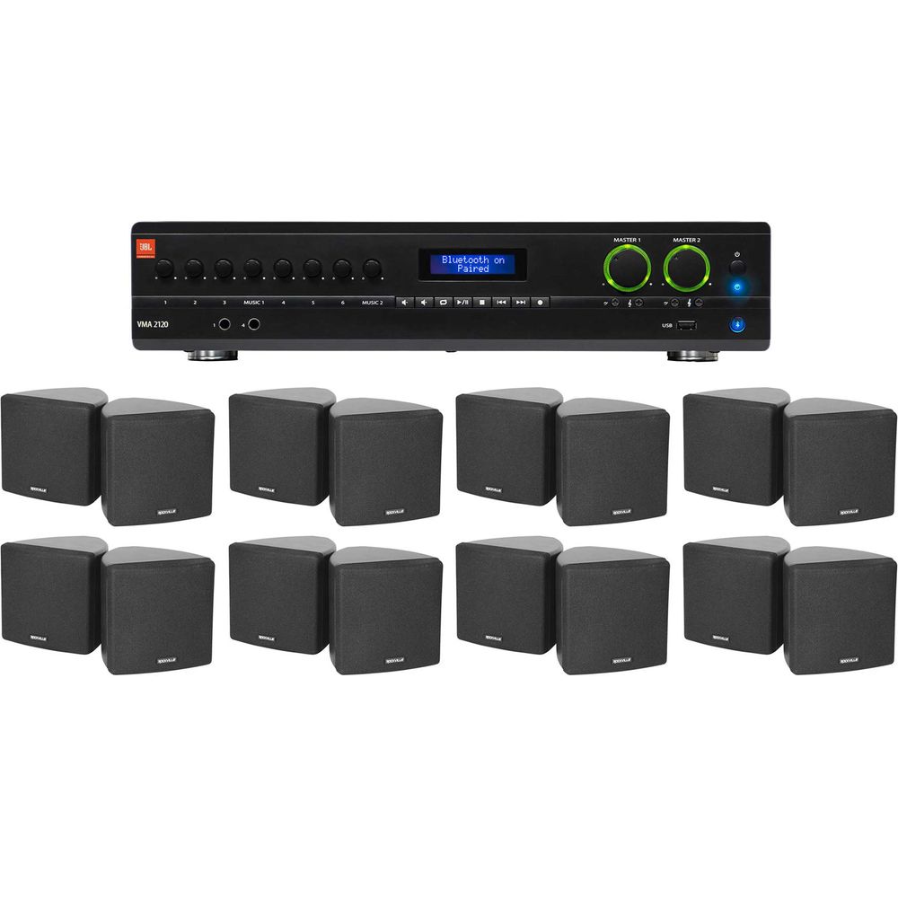 VMA2120 2-Channel Amplifier + (16) Cube 70V Black Speakers