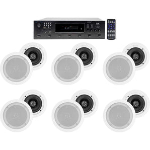 6000w (6) Zone, Home Theater Bluetooth Receiver+12) 5.25" White Ceiling Speakers