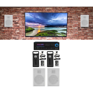 Technical Pro Karaoke Machine System w/ Bluetooth+(4) 5.25" White Wall Speakers