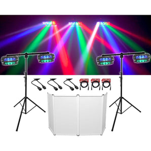 (4) Rockville Spyder LED Beam Moving Head DMX DJ Party Lights+(2) Stands+Facade